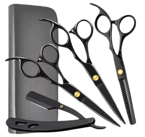 Kit com 3 Tesouras e Navalha Profissionais Fio a Laser z1070