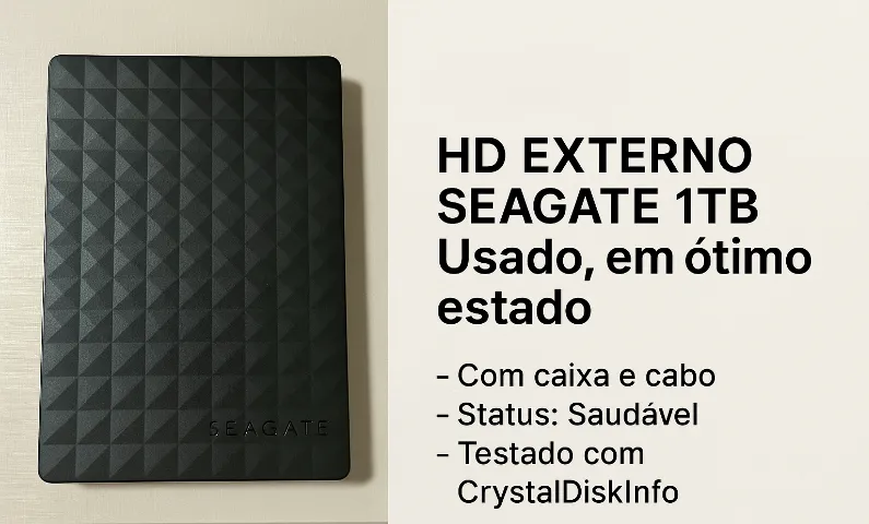 HD Externo Seagate 1TB - Usado, em Ótimo Estado