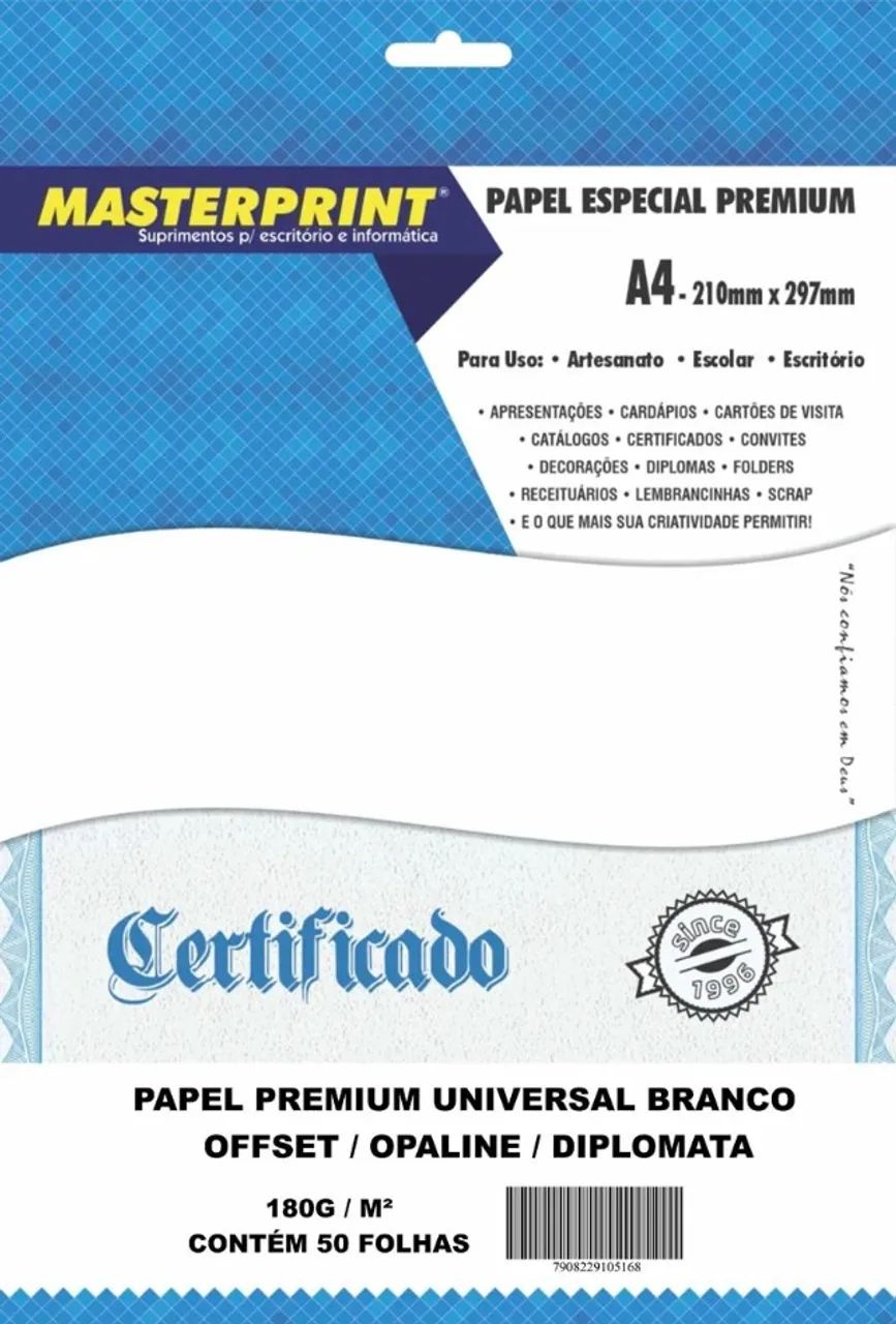 PAPEL OFFSET OPALINE DIPLOMATA MASTERPRINT A4 50 FOLHAS 180G - Foto 2