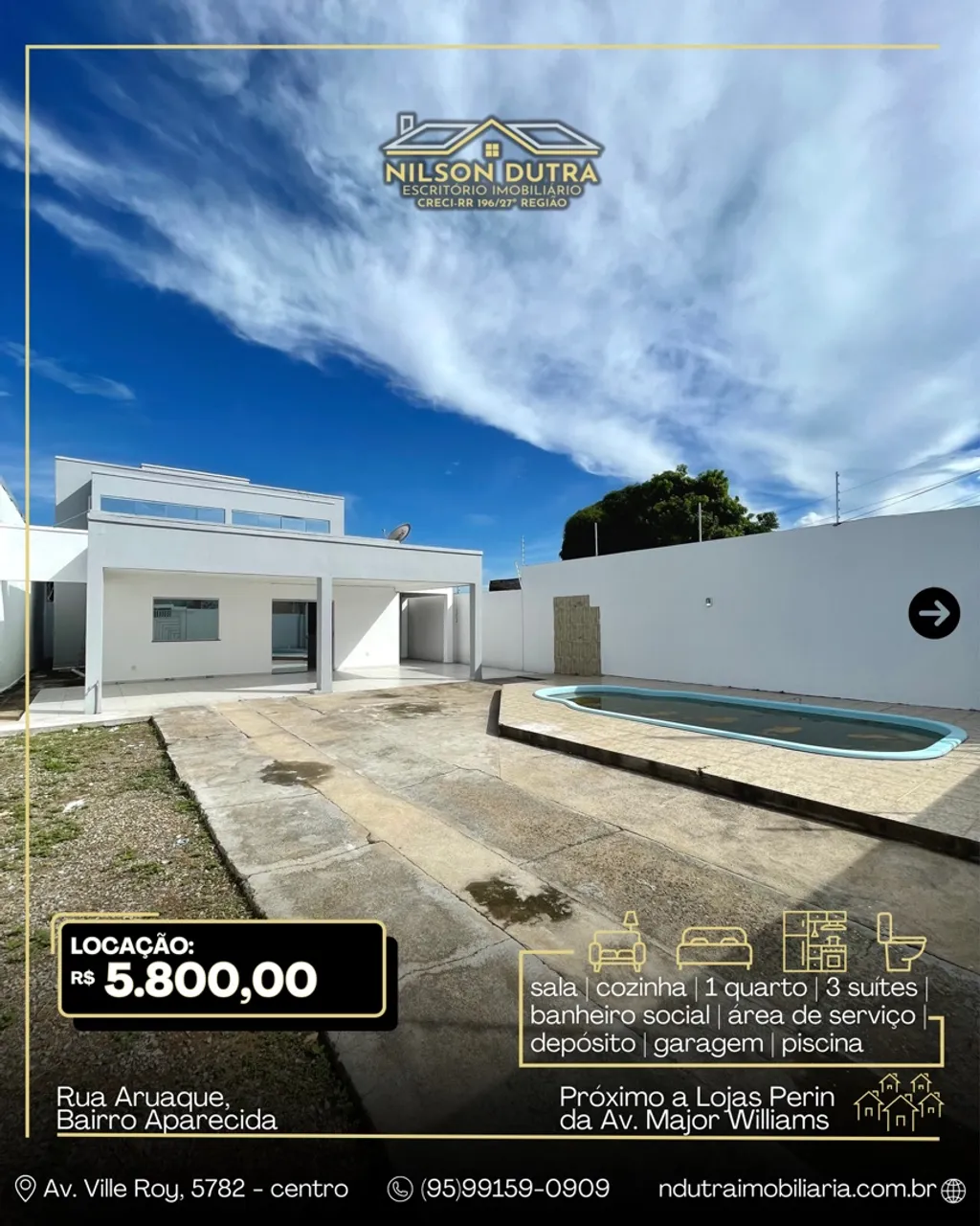 Casa de alto padrão disponível para locação, rua Aruaque, Aparecida