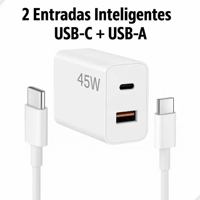 Carregador Celular Turbo 45w 2 Entradas A+c Cabo 1,5m Tipo-c Lehmox - Loja Coimbra Entrega - Foto 3