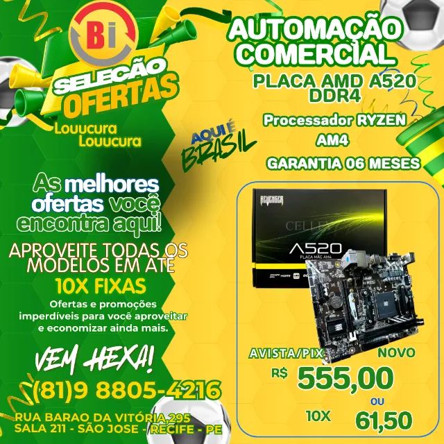 Placa Mãe A520 AM4 DDR4 para Processadores Ryzen 