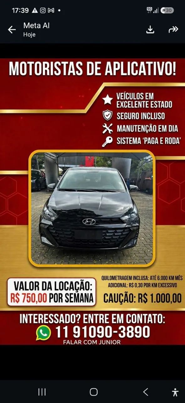 Alugue de carro para aplicativo. 