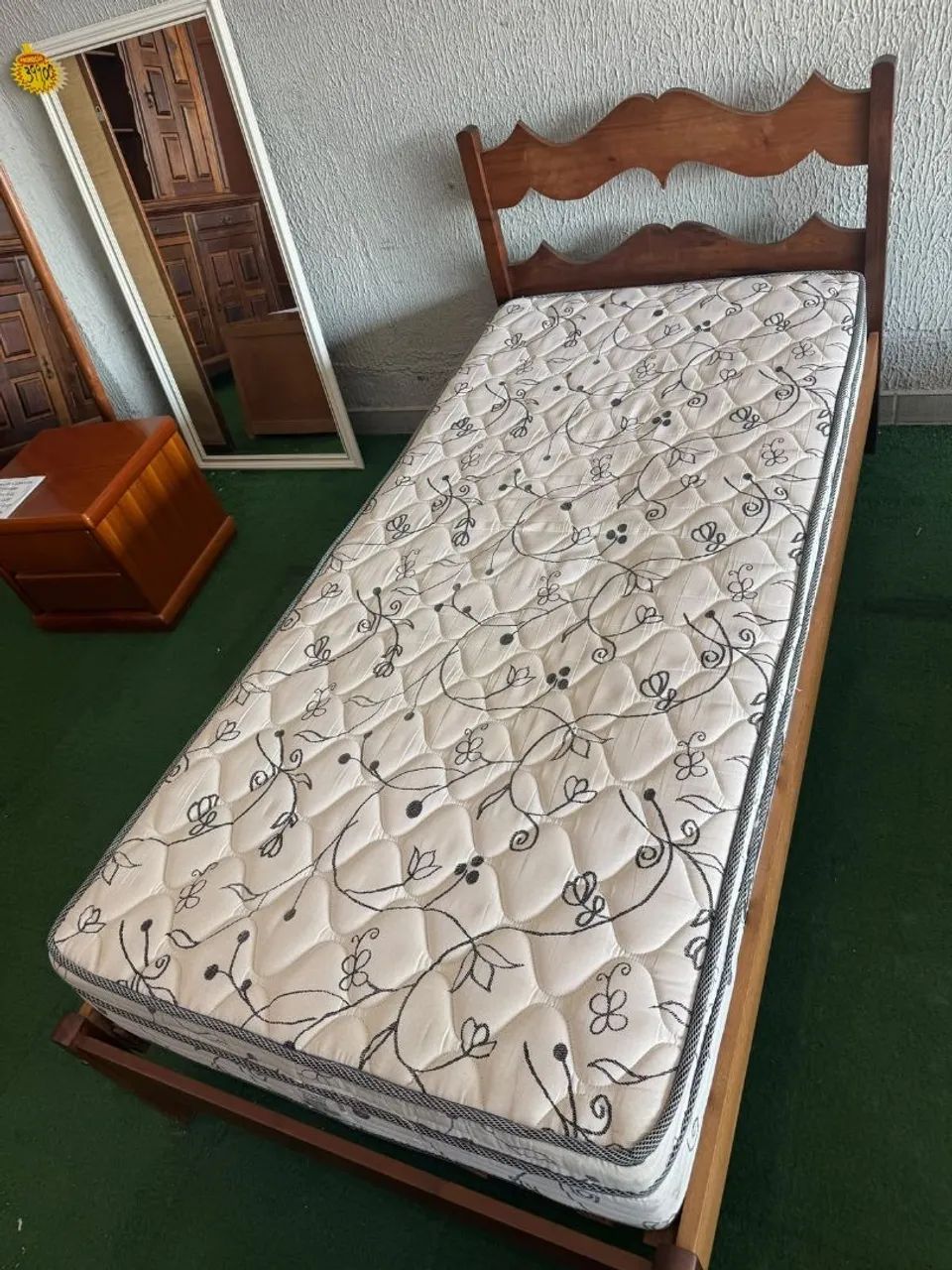 Cama de Solteiro de Madeira Maciça Colchão Ortobom - Foto 3