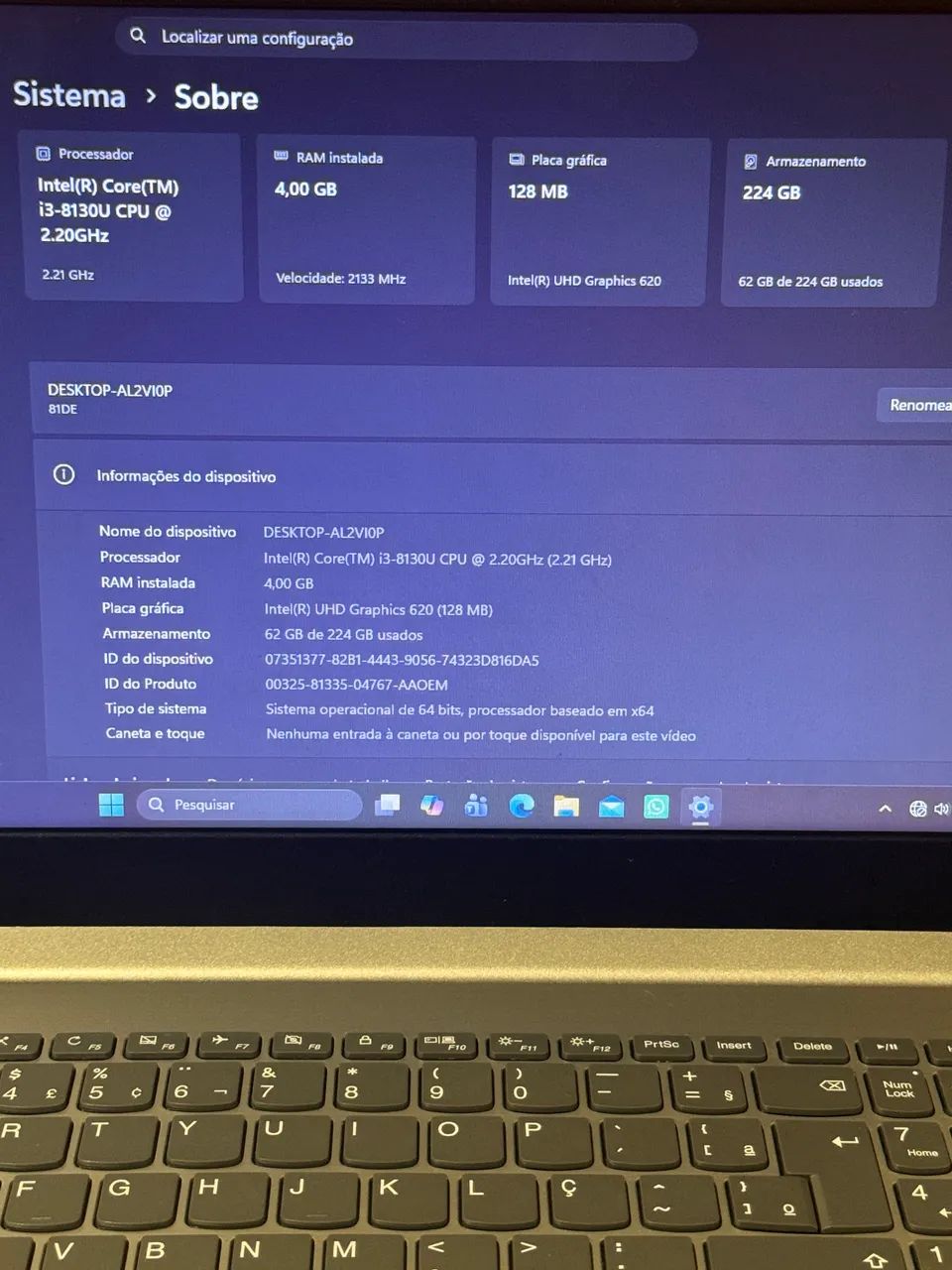 Notebook Lenovo I3 8ºgen + SSD 256gb  - Foto 2