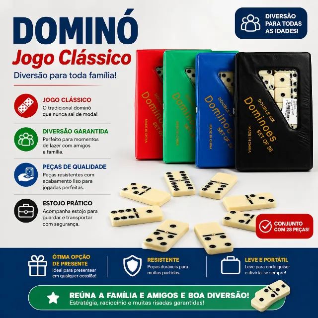 Dominó - Estojo Com 28 Peças