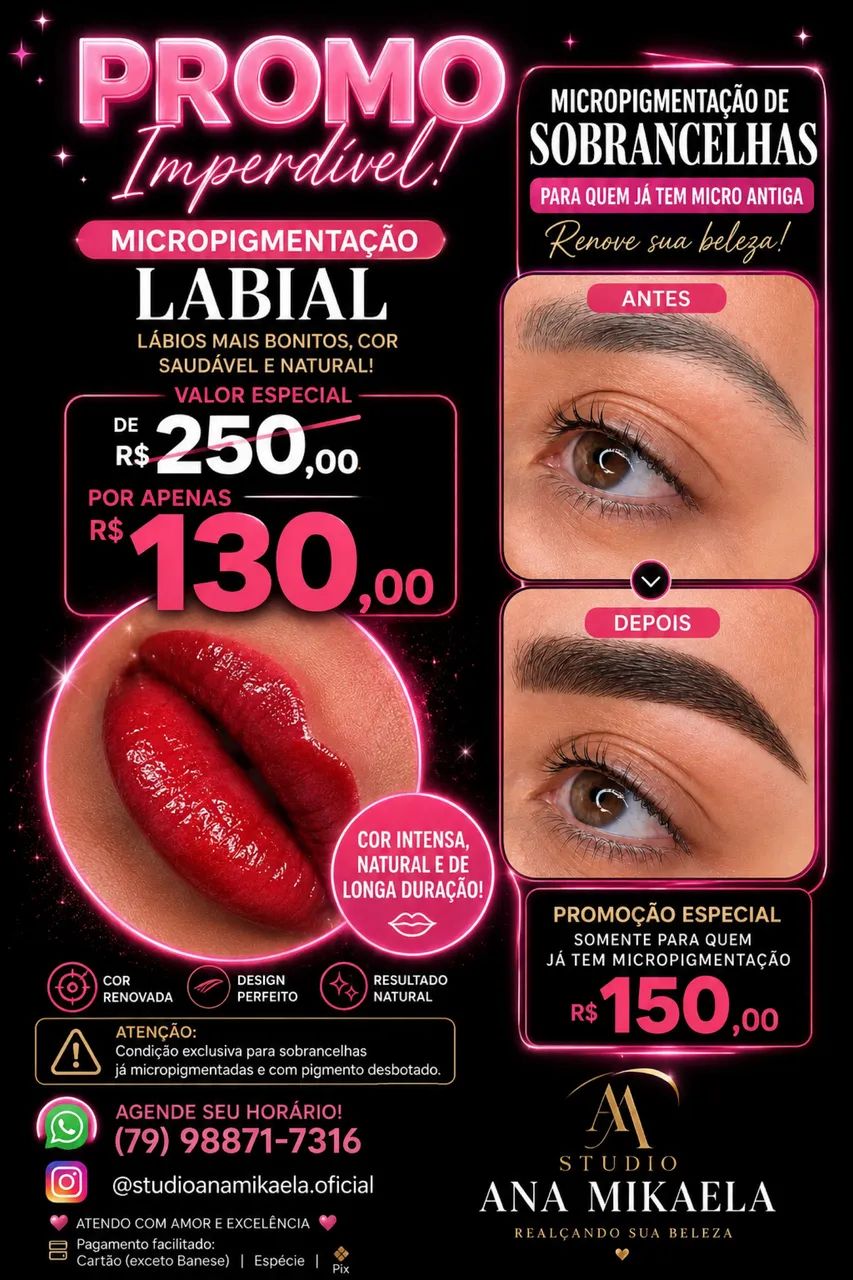 Micropigmentação labial e sobrancelhas 