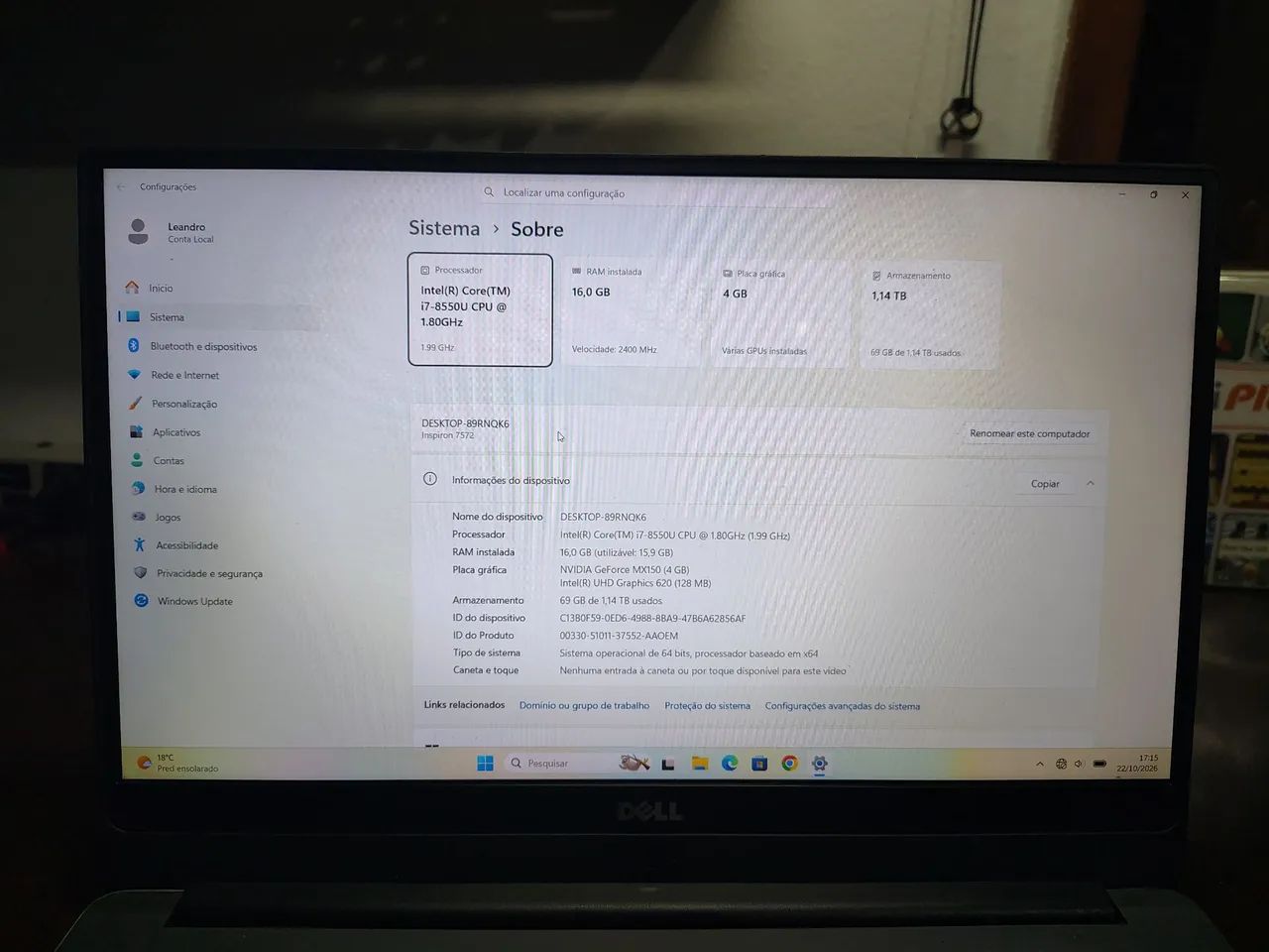 Ultrabook Dell Inspiron 7572 com i7, nvme e NVIDIA. - Foto 2