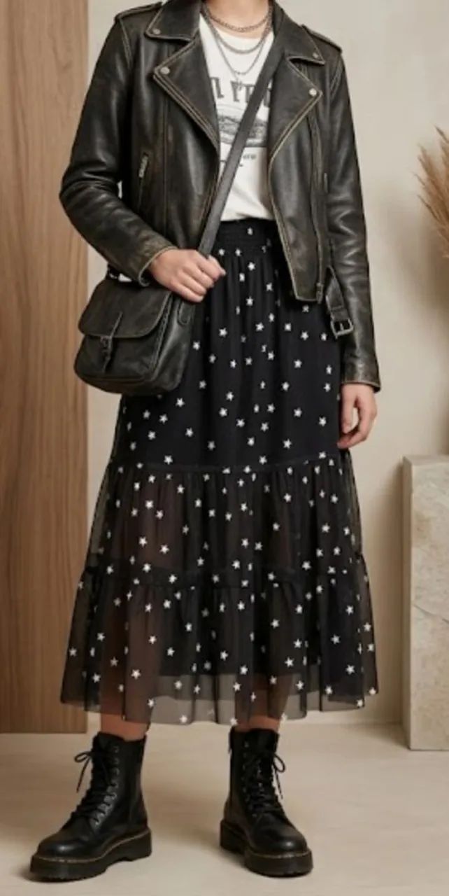Saia tule estrelas preta - Foto 3