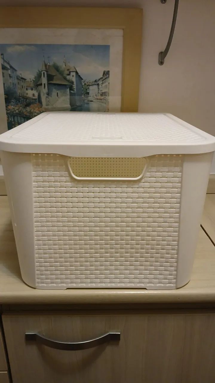 Caixa Organizadora Rattan branca - Móveis Para Organização