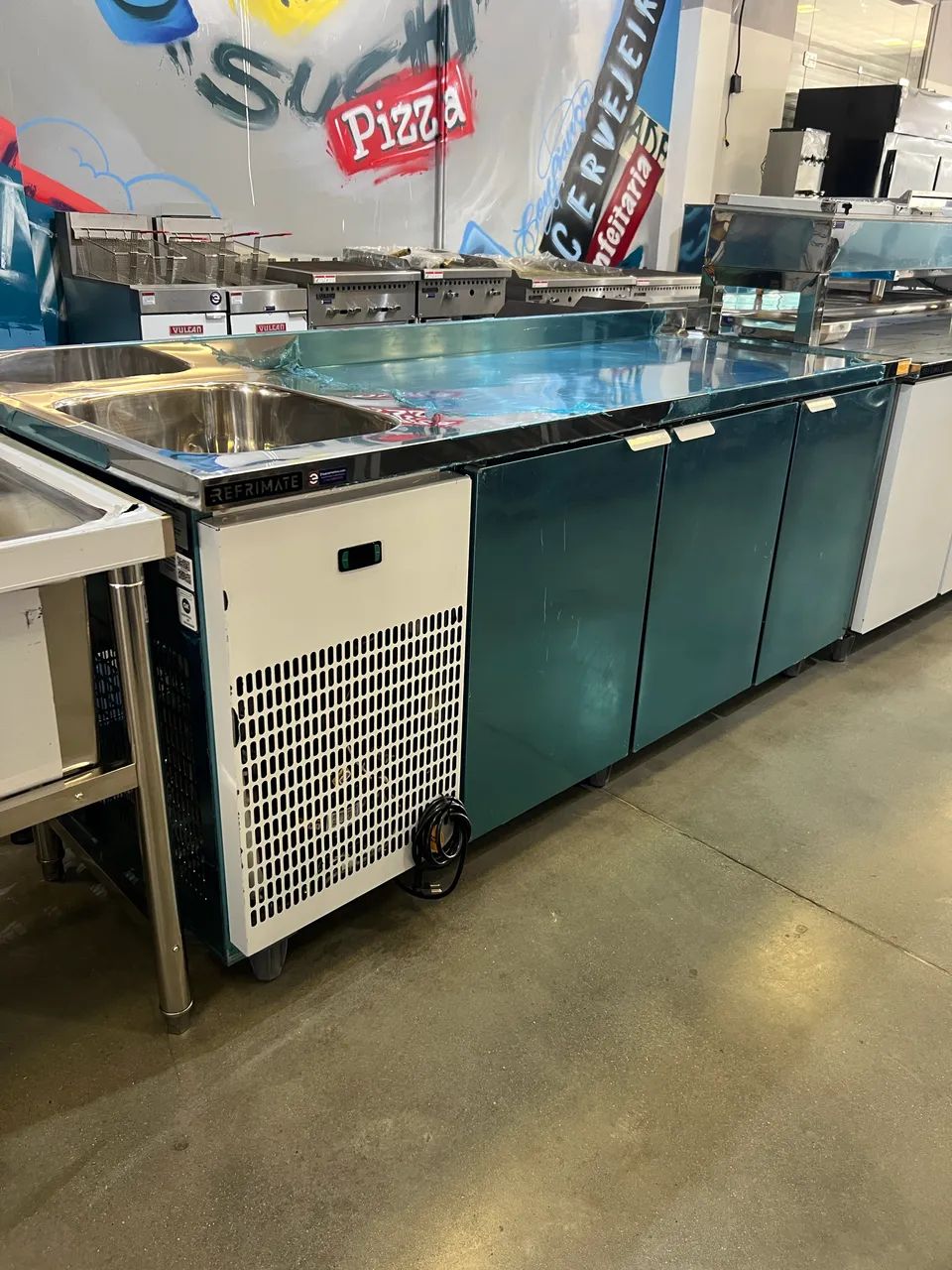 Balcão de serviço refrigerado 2m com pia ld esquerdo - pronta entrega 