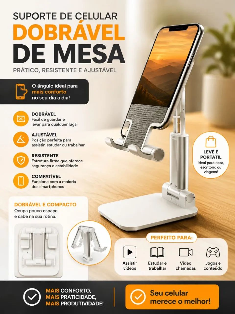 "Praticidade para a sua rotina: suporte dobrável e ajustável para celular!" - Foto 2