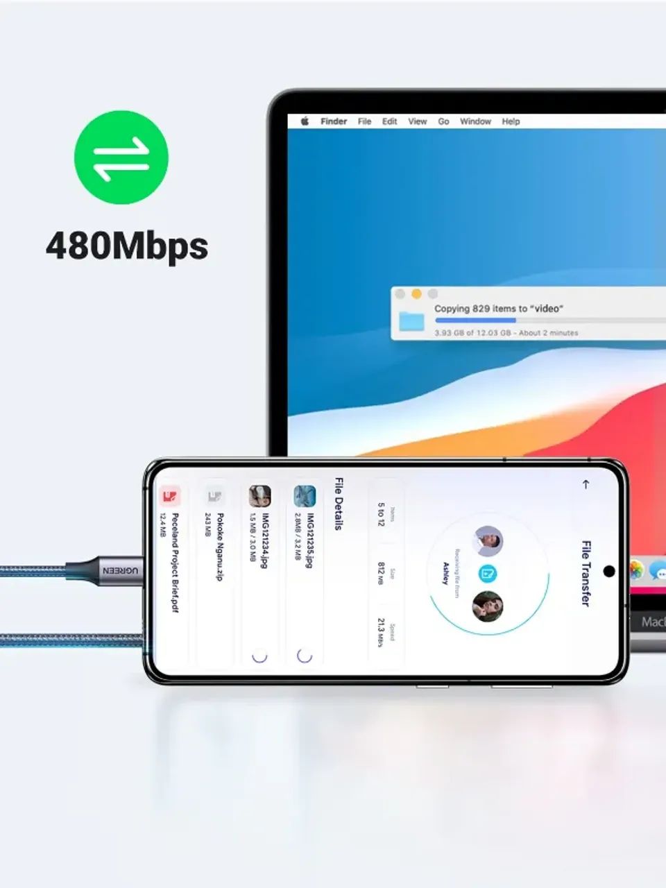 Cabo USB-C para USB-C UGREEN US286 - 1 metro - Foto 5