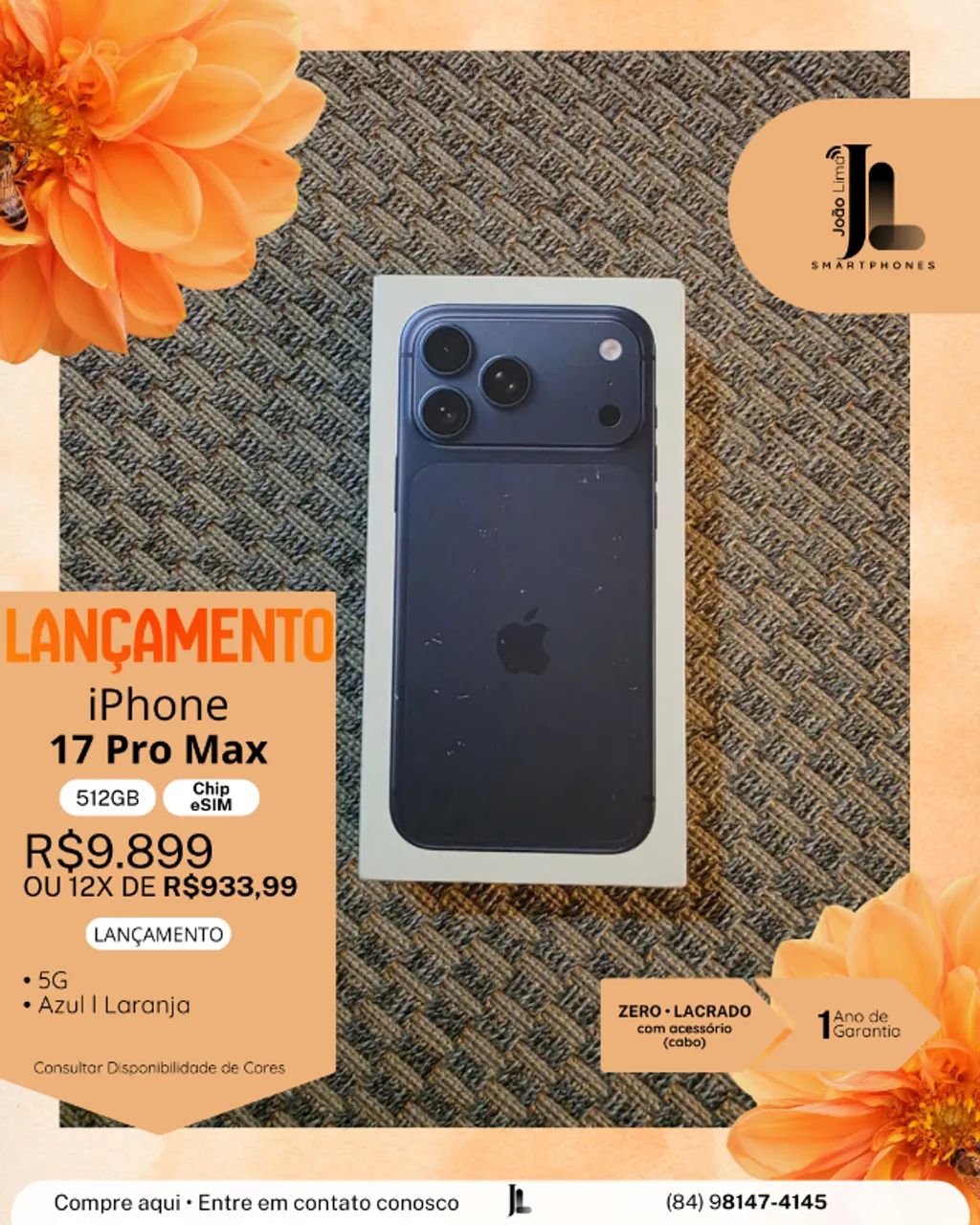 iPhone 17 Pro Max 512GB 　希少品　物理SIM可 iPhone 17 Pro Max 512GB - Prateado | Frete grátis