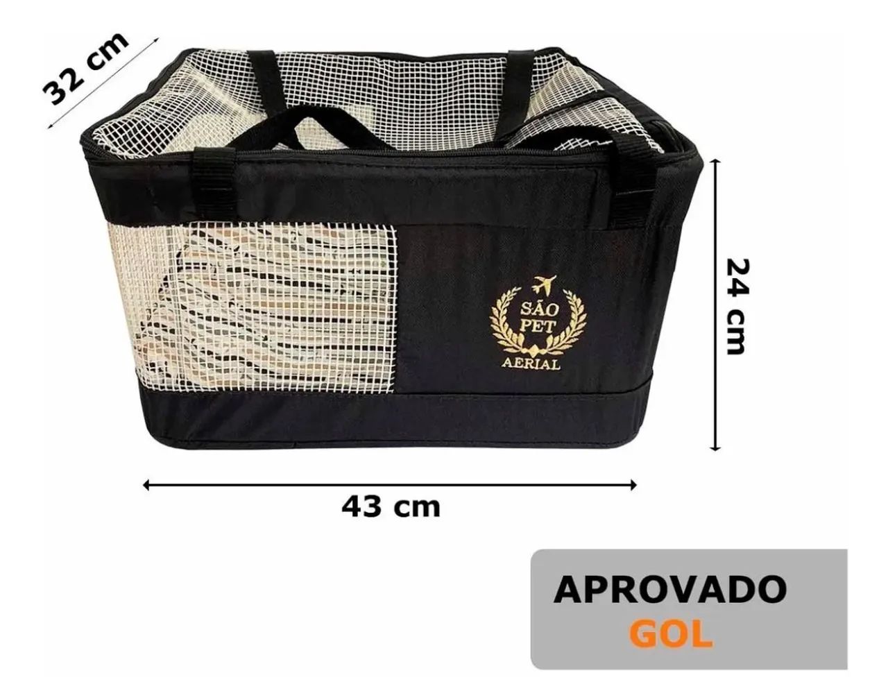 Bolsa de transportes aéreos para caes gatos avião preto 43x32x24cm São Pet - Foto 4