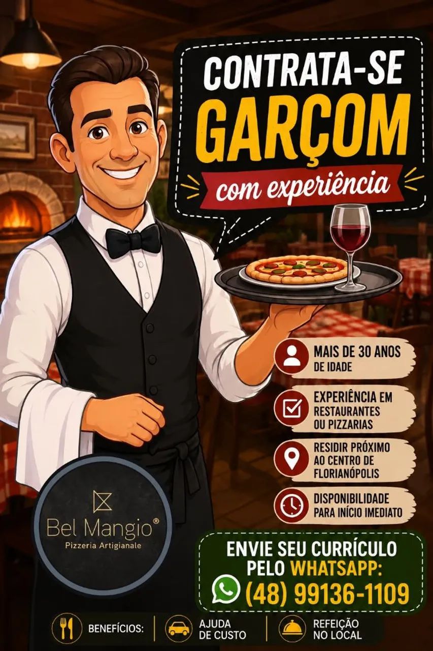  Contrata-se, garçom para início imediato.