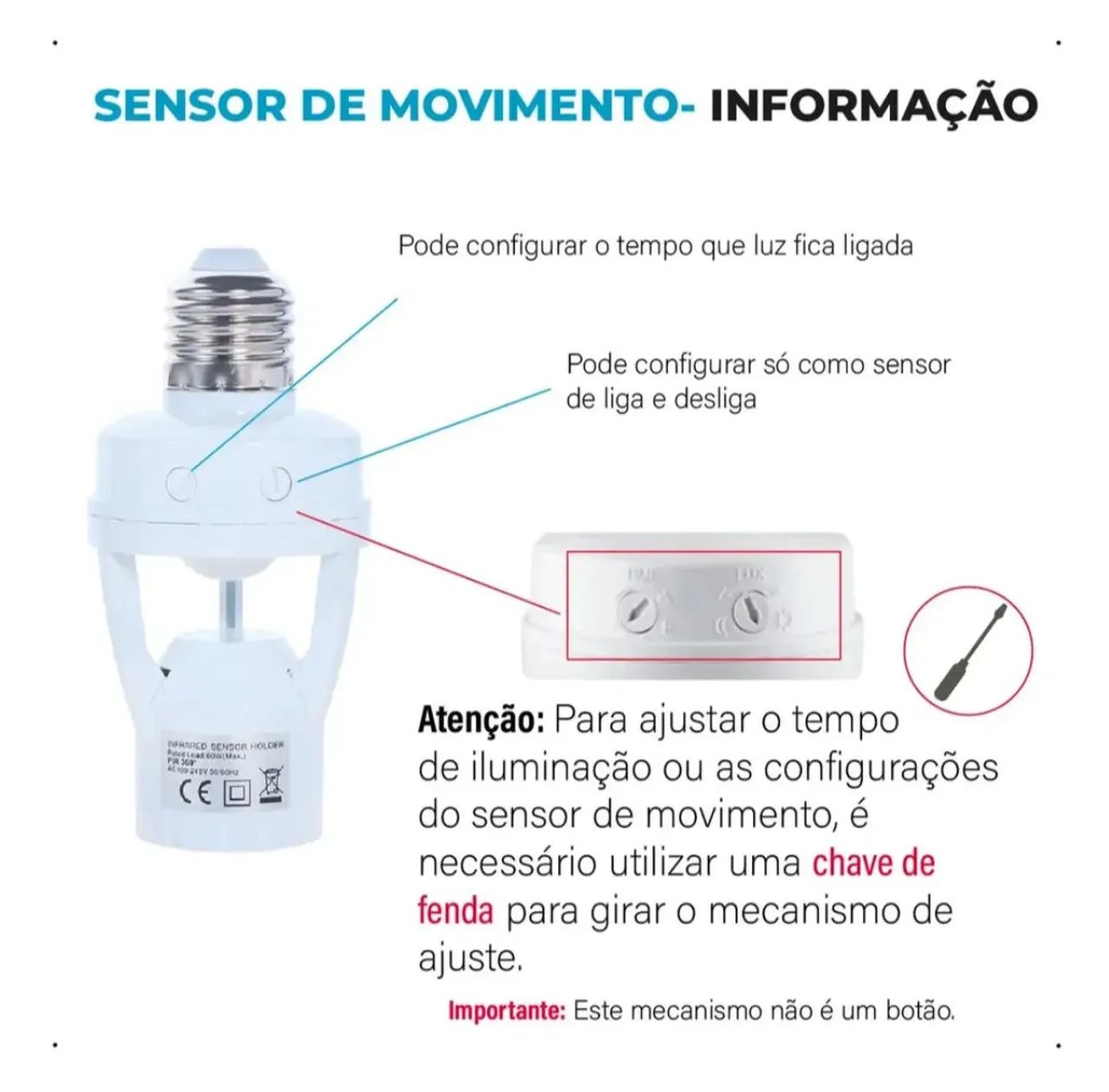 SOQUETE COM SENSOR DE PRESENÇA E27 BIVOLT - Foto 4