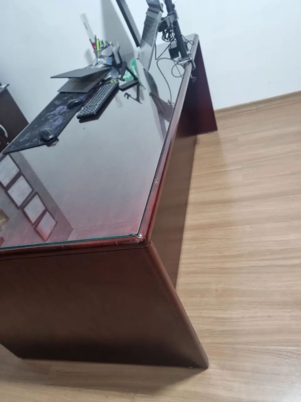 Mesa de escritório com vidro 6 gavetas, de luxo - Foto 2