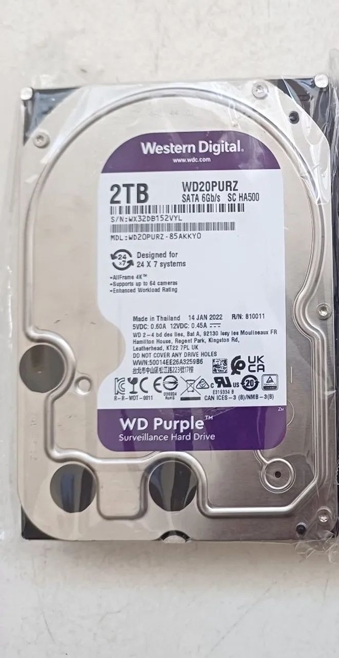 Hd wd 2TB Purple cftv dvr nvr cpu 