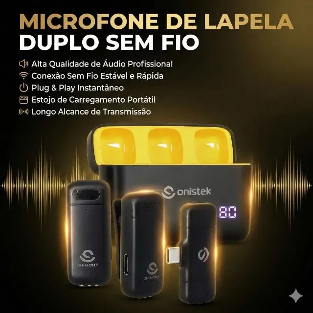 Microfone de Lapela Duplo Sem Fio Case Para Lightning MC816 Áudio Profissional  - Foto 3