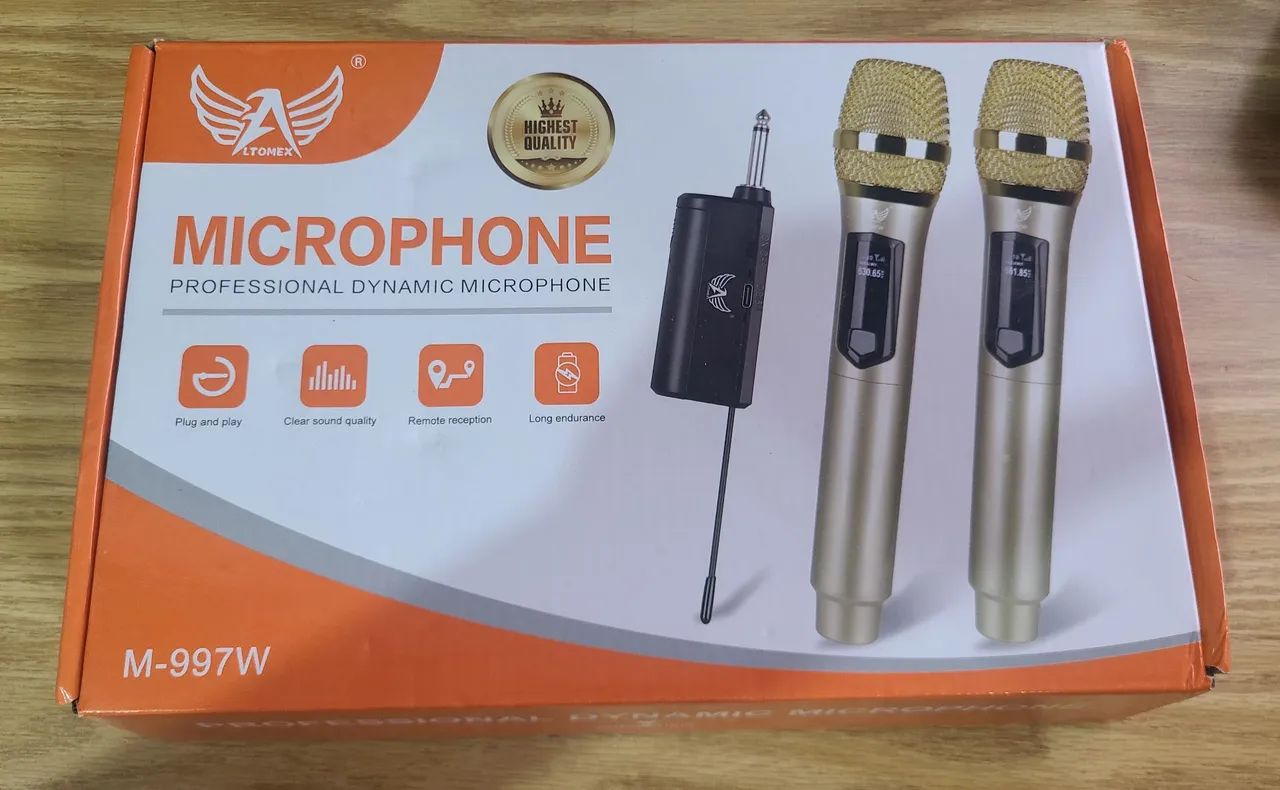 Microfone sem fio, carregavel 