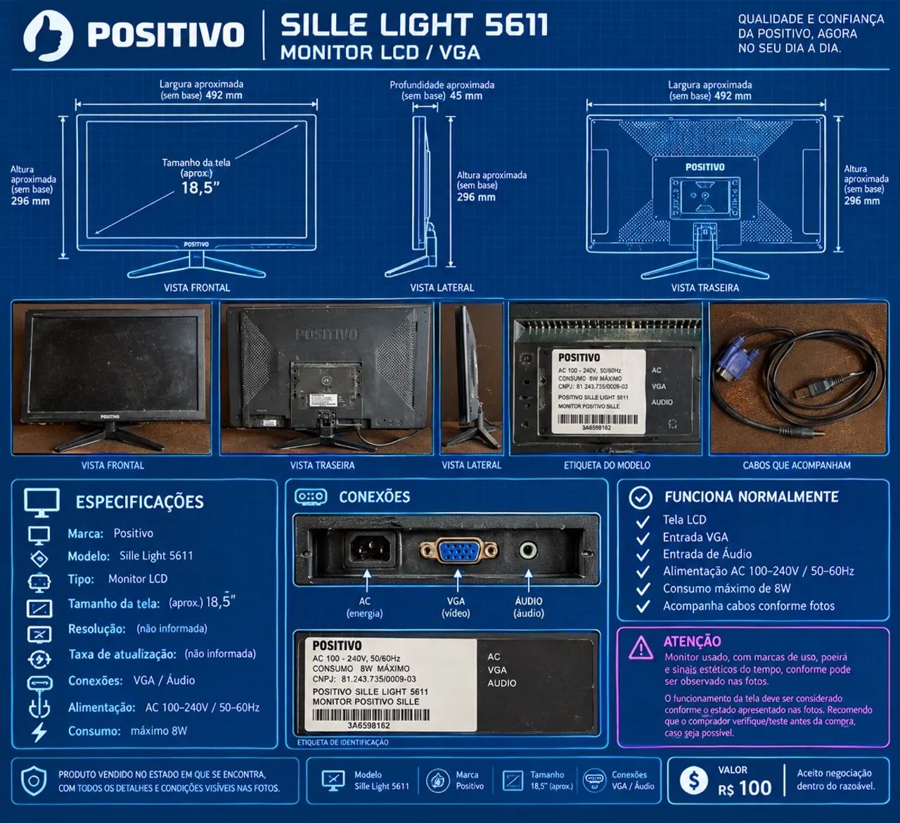 Monitor Positivo Sille Light 5611 LCD VGA