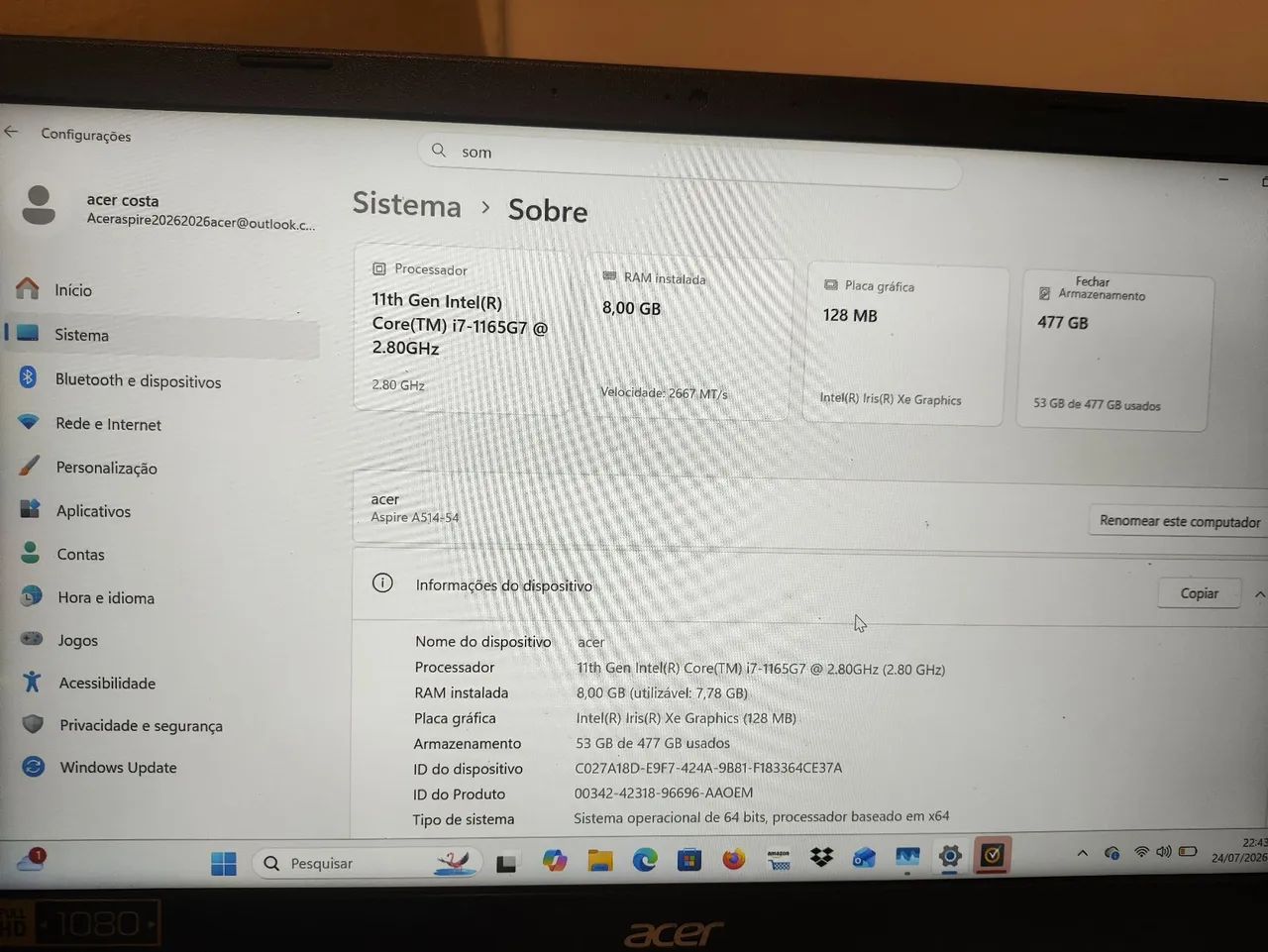 Notebook Acer aspire 5 processador i7 11°  - Foto 5