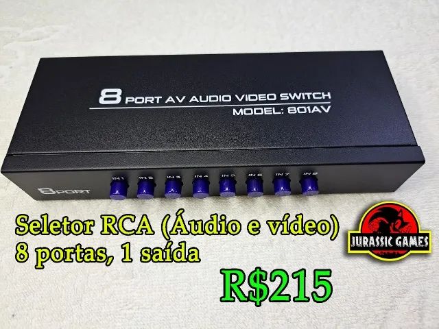 Seletor De Áudio E Vídeo Rca Com 8 Entradas 1 Saída. Switch de vídeo