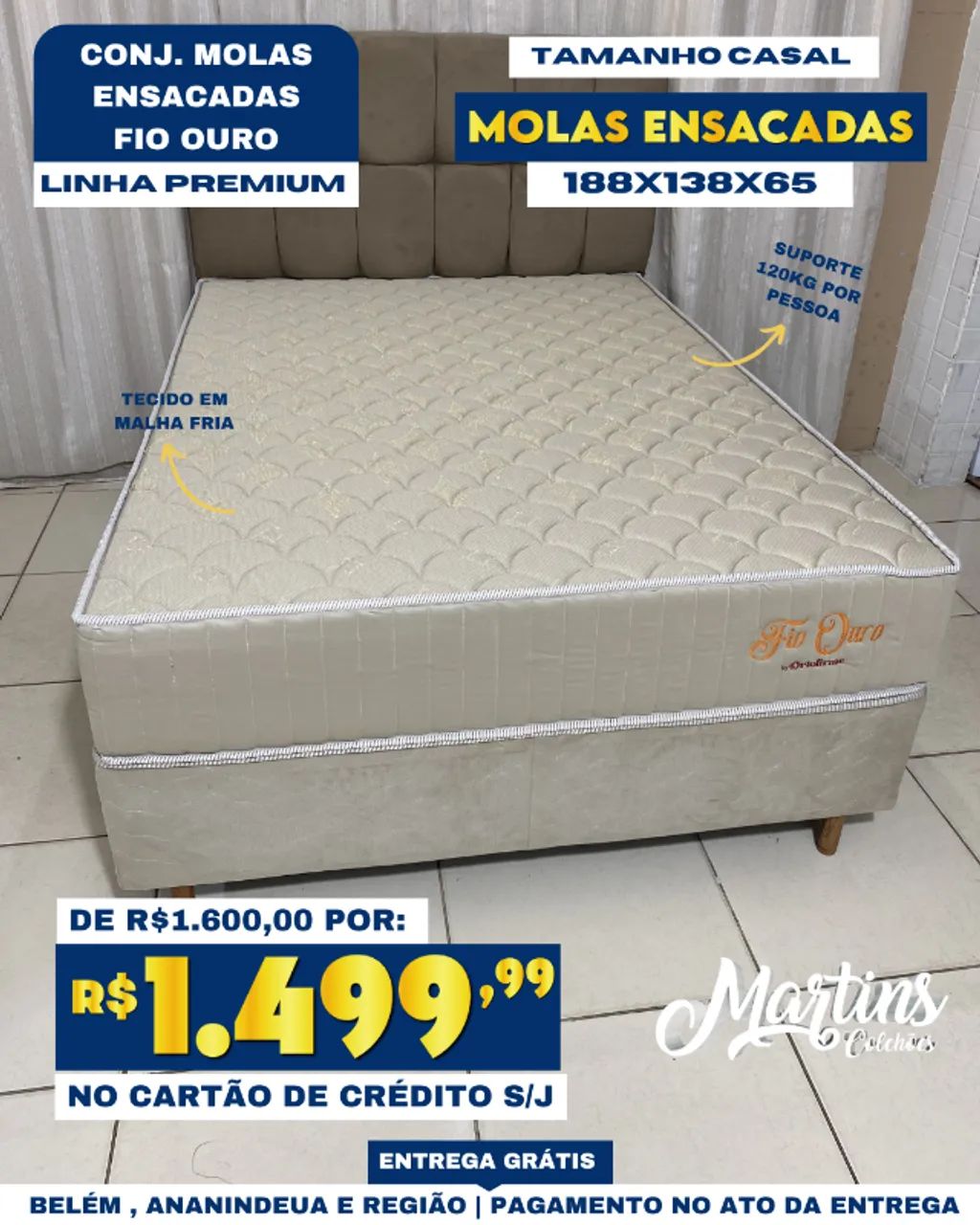 Cama Box Fio Ouro Molas Ensacadas Casal