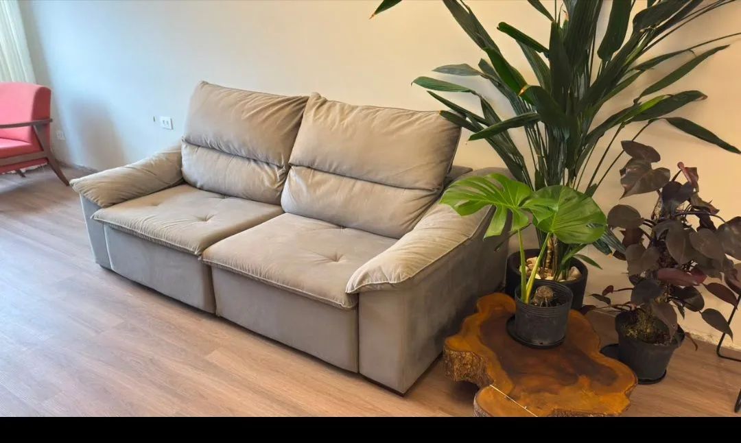 Sofá retrátil cinza 212 x 113