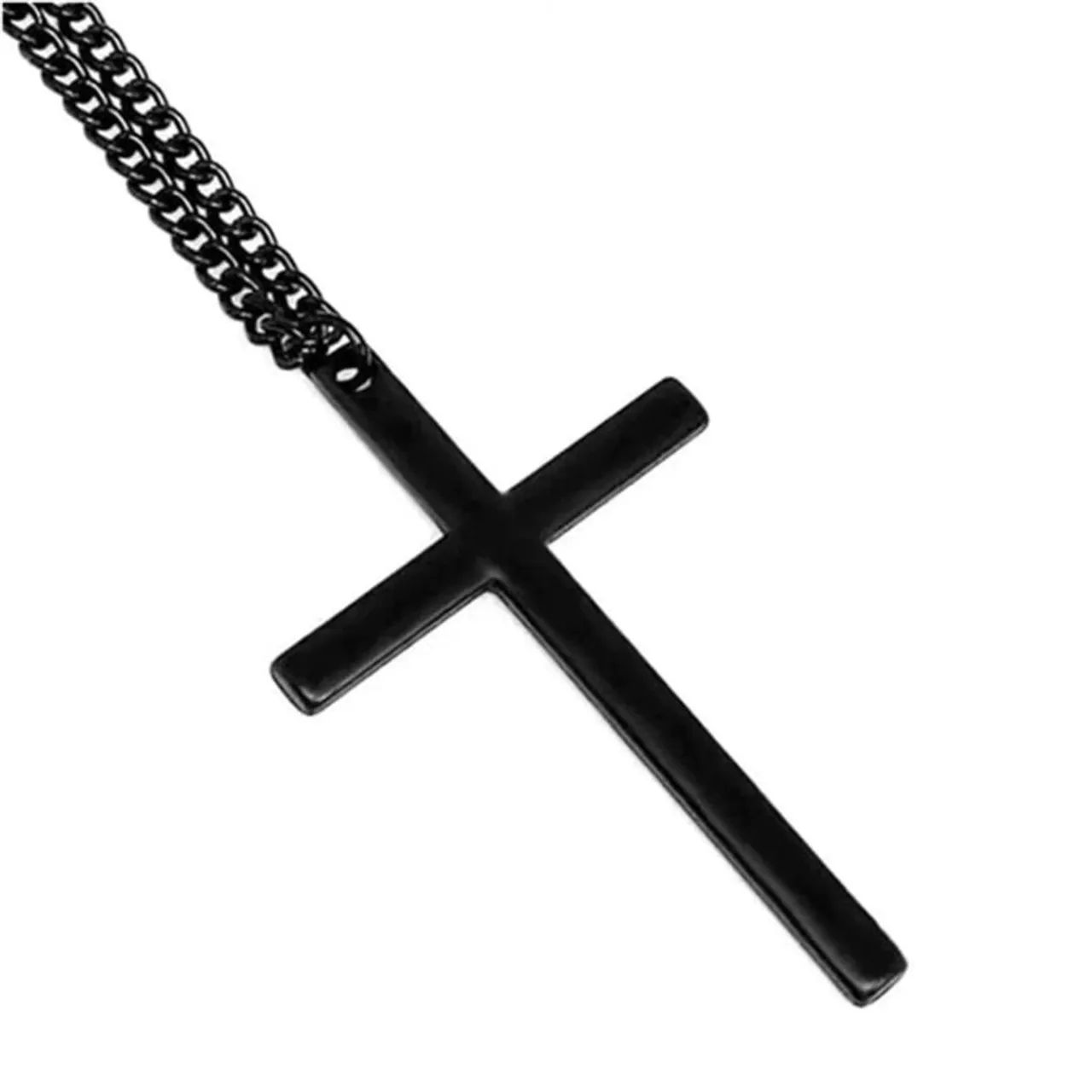 Colar Corrente Cruz Alongada Preto - Unisex