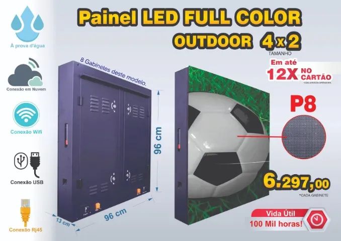 Painel de Led P8 Outdoor -  ALUGUEL e VENDA Novo - Preço por módulo 96x96cm - Foto 2