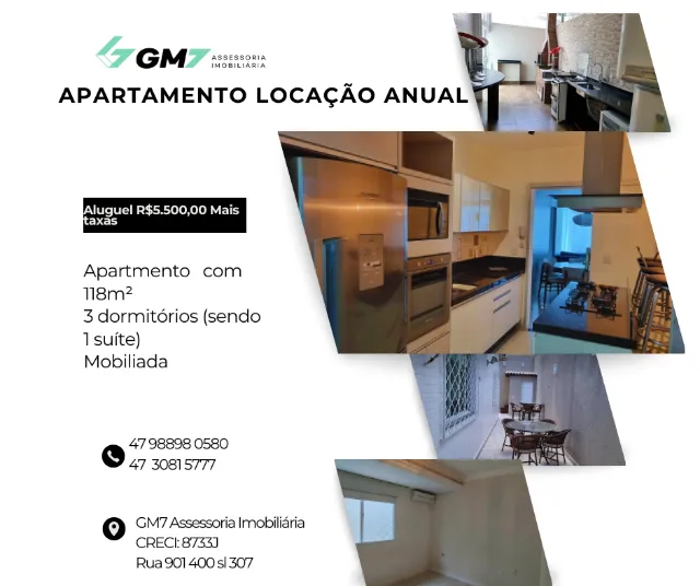 Apartamento com 3 dormitórios para locação anual em Balneário Camboriú