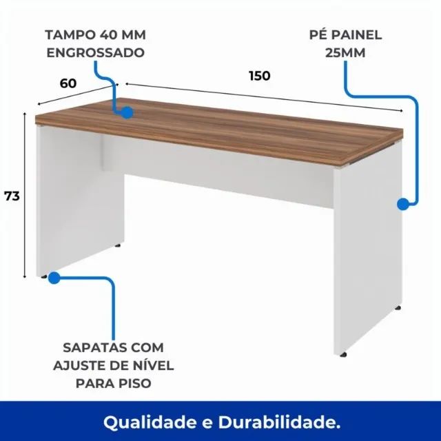 Mesa de Escritório 1,50×0,60m Sem Gavetas Nogal Sevilha/Branco Design Moderno 34306 - Foto 4
