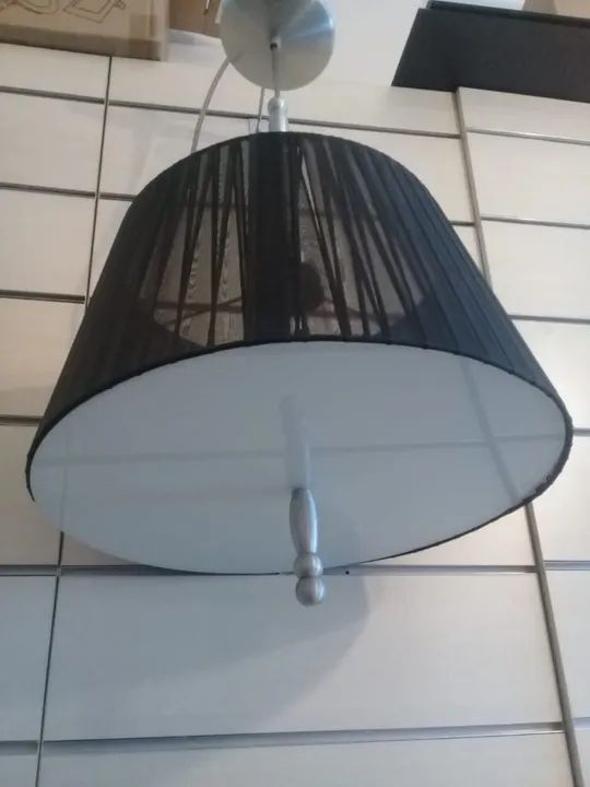 Lustre Pendente Cupula De Tecido para 1 lampada E27 com vidro leitoso - Foto 4