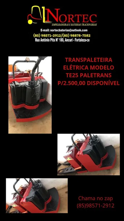 TRANSPALETEIRA ELÉTRICA TE25 PALETRANS PARA 2.500,00 KG