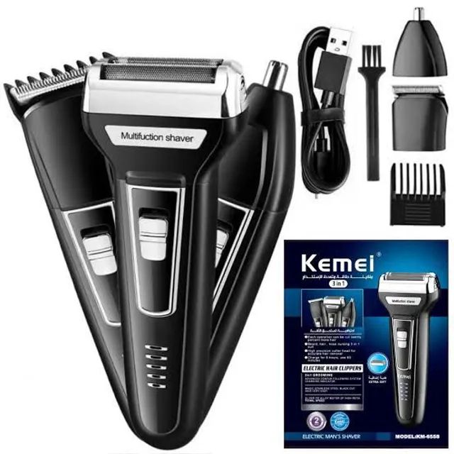 Máquina Shaver 3 em 1 Kemei® Recarregável / Barba / Cabelo / Nariz