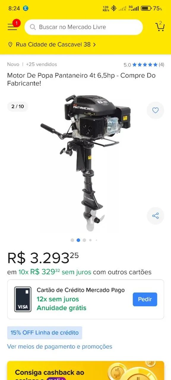 Motor de Popa Pantaneiro 6,5 hp - Foto 2