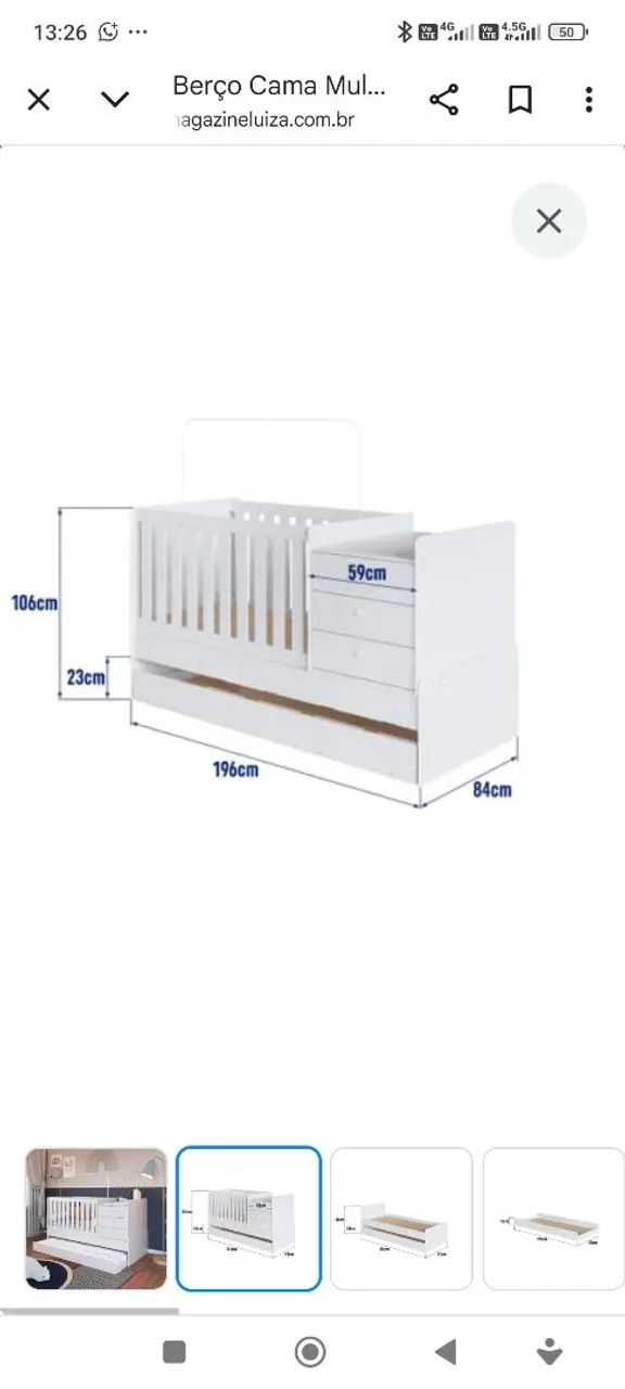 Berço Cama Multifuncional Branco com Gavetas - Foto 3