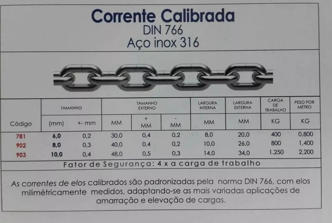 Corrente inox 316  calibrada para ancora corrente inox calibrada para guincho - Foto 3