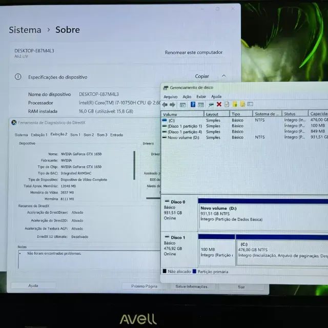Notebook Avell i7 10th - 16Gb Ram - GTX 1650 - 512Gb SSD + 1Tb HD - Foto 4