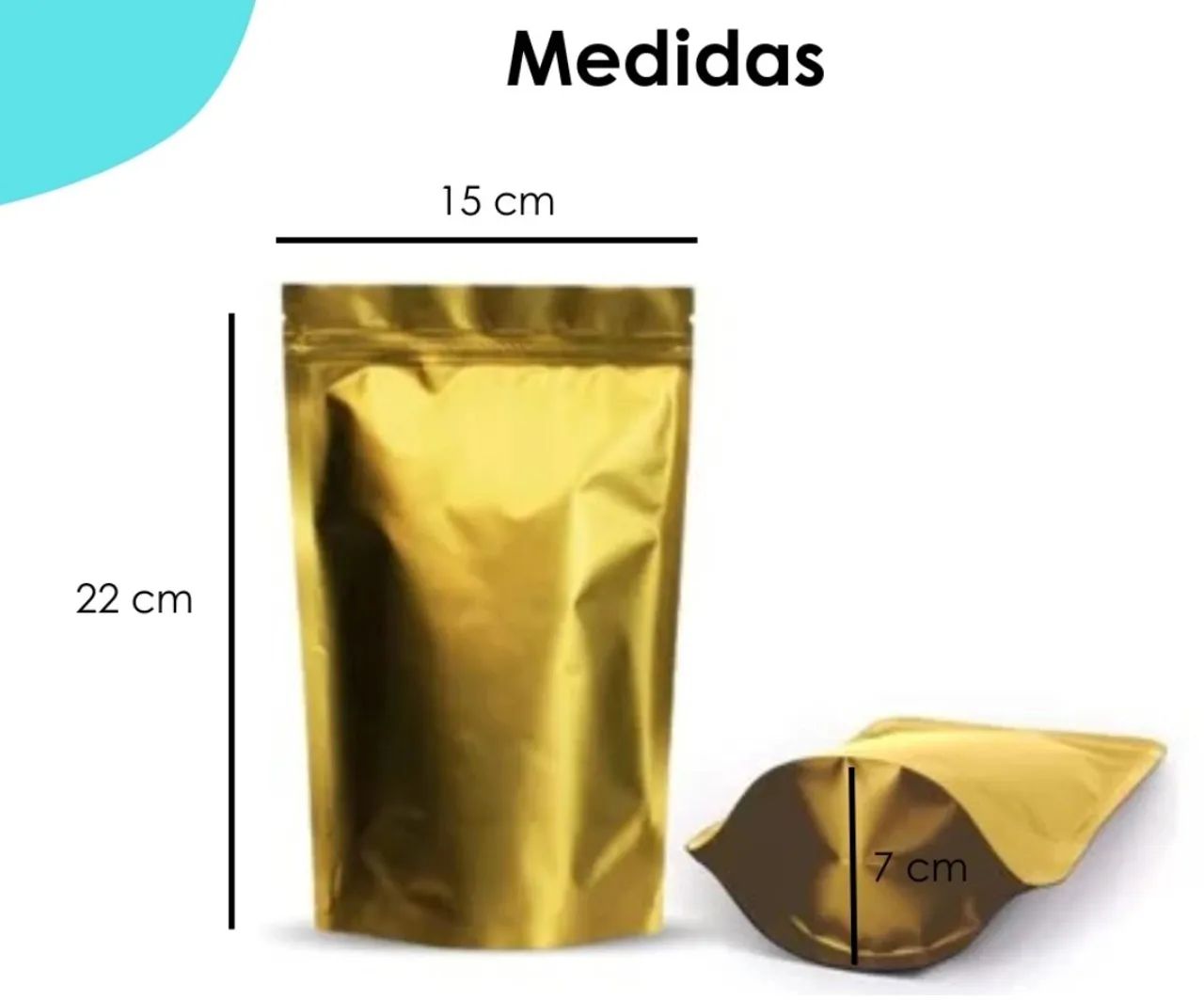Sacos para Embalar Alimentos - 5 Peças - Dourado - Com Zíper - Foto 2