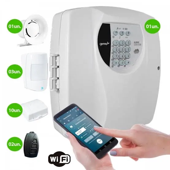 Kit completo alarme Wi-Fi residencial instalado 