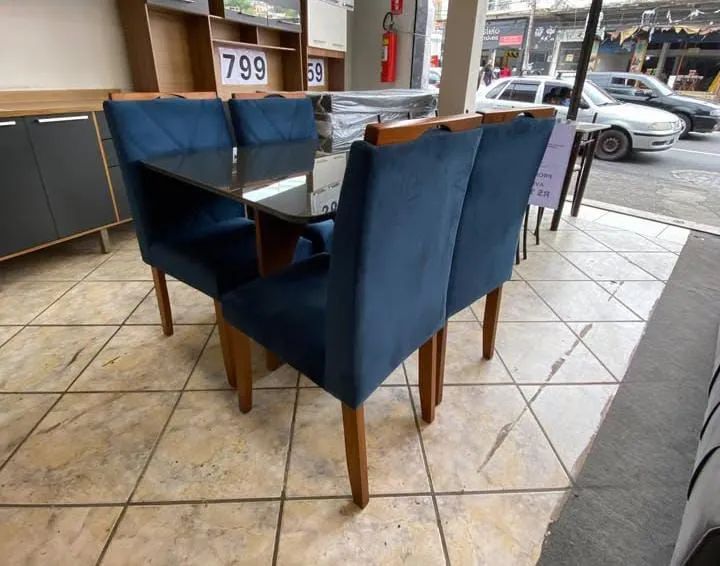 Dining Table Set with 4 Chairs and Glass Top