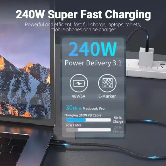 Cabo Usb 4 40gbps Thunderbolt Tipo C 240w Mac Win 8k 4k 1,8m  - Foto 5