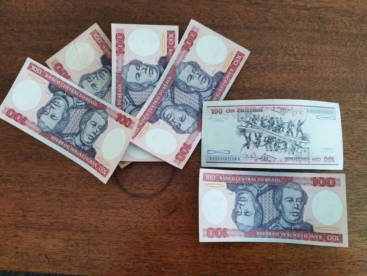 Lote com 6 Cédulas antigas 100 Cruzeiros 
