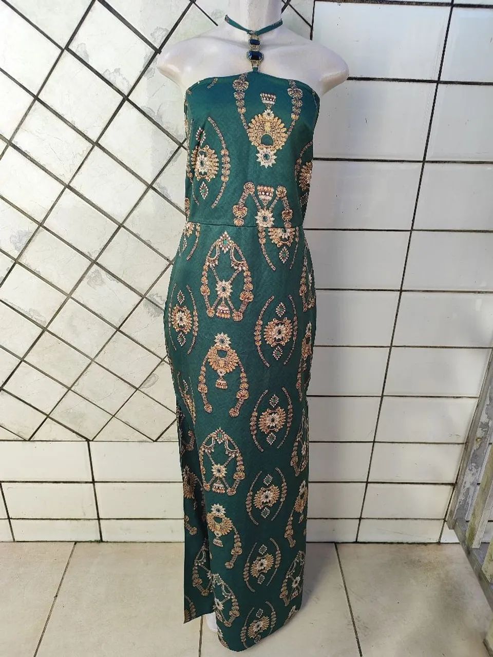 Vestido Longo Verde Estampado