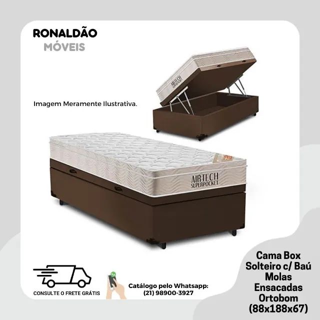 Cama Box Solteiro c/ Baú Molas Ensacadas Ortobom  - Entrega Rápida! 