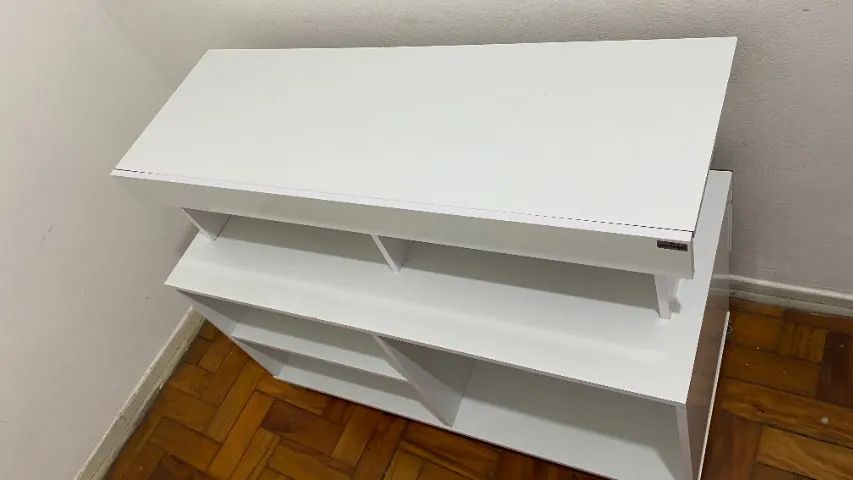 rack para tv slim até 42 polegadas c/ 5 nichos branco - permóbili - Foto 4