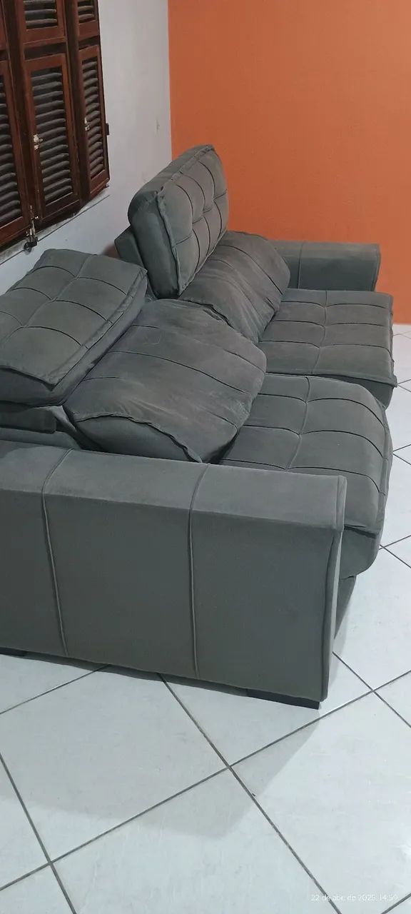 Sofá Retrátil 4 Lugares Cinza - Foto 5